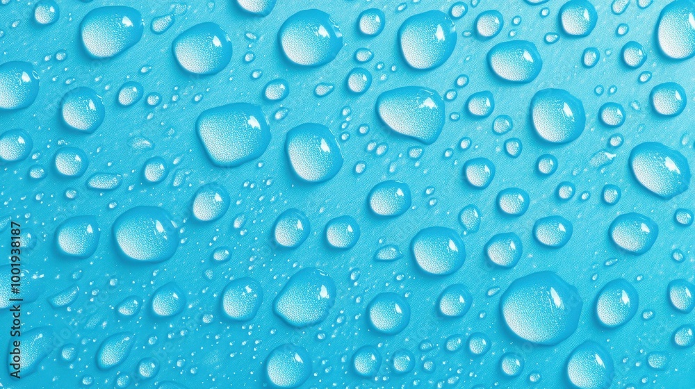 Stunning closeup of water droplets on a blue surface, showcasing a refreshing connection to nature and hydration. Stunning closeup of water droplets on a blue surface, showcasing a refreshing connection to nature and hydration.