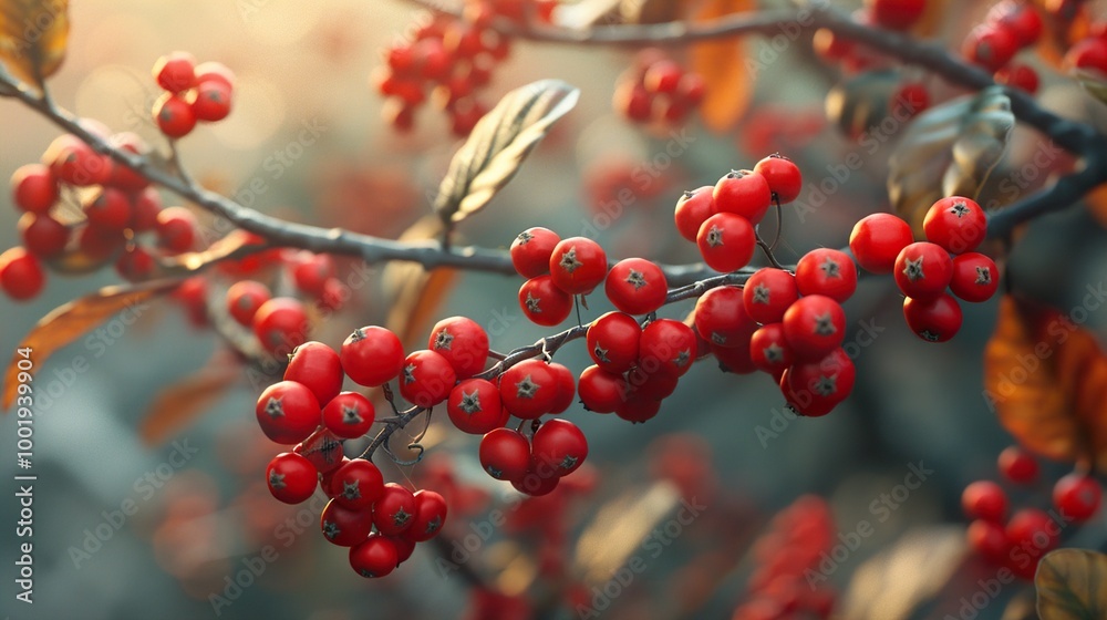 Vibrant Red Berries on a Branch in Autumn Vibrant Red Berries on a Branch in Autumn