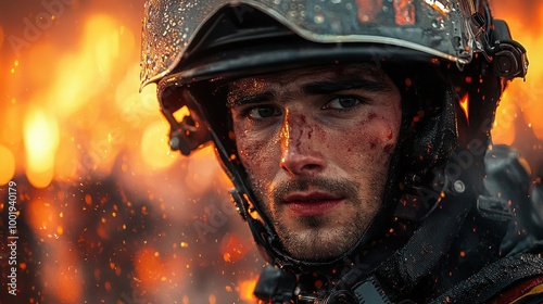 A firefighter bravely faces the intense blaze during a wildfire emergency response at dusk, showcasing determination and sacrifice