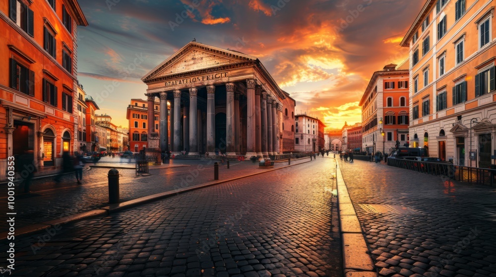 Beautiful Sunset Over the Pantheon in Rome, Italy Beautiful Sunset Over the Pantheon in Rome, Italy