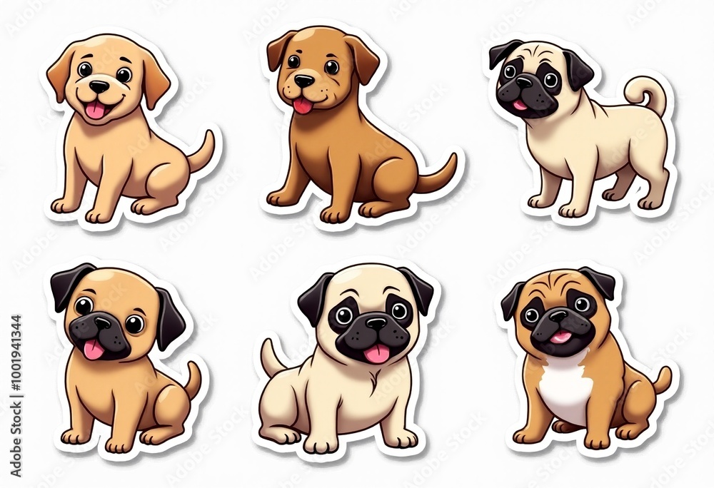 Fototapeta premium Pawsome Dog Illustrations: From Labs to Bulldogs - Custom Stickers & Logos for Pet Shops, Animal Rescues & Canine Events 