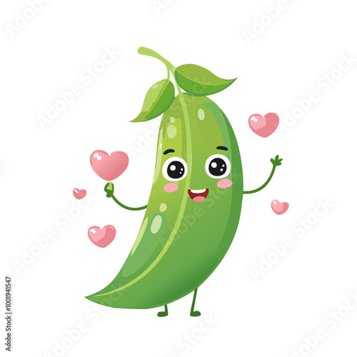 Green Beans Vegetable Cute Cartoon Fresh Animation Kawaii Healthy Character
