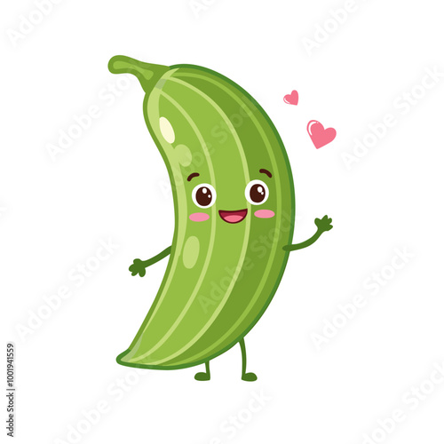 Green Beans Vegetable Cute Cartoon Fresh Animation Kawaii Healthy Character
