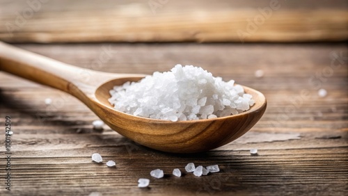 Close up of salt crystals on a wooden spoon, crystals, seasoning, ingredient, mineral, table salt, kitchen, cooking