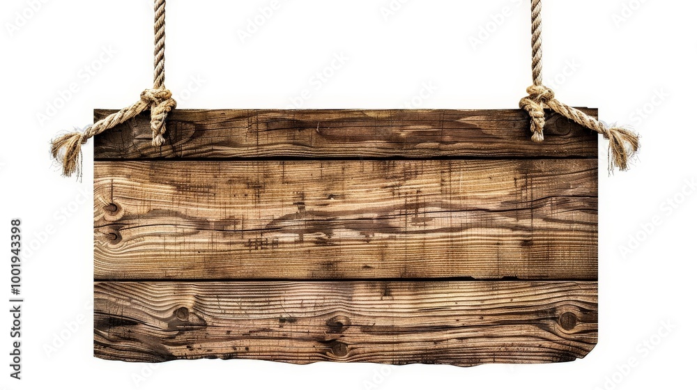 Wooden Sign Hanging on Rope Isolated On White Wooden Sign Hanging on Rope Isolated On White