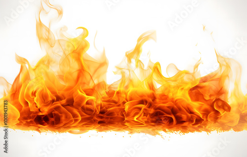 The image of flames against a white background, strikingly contrasting, conveys the essence of heat and energy in a fiery form.