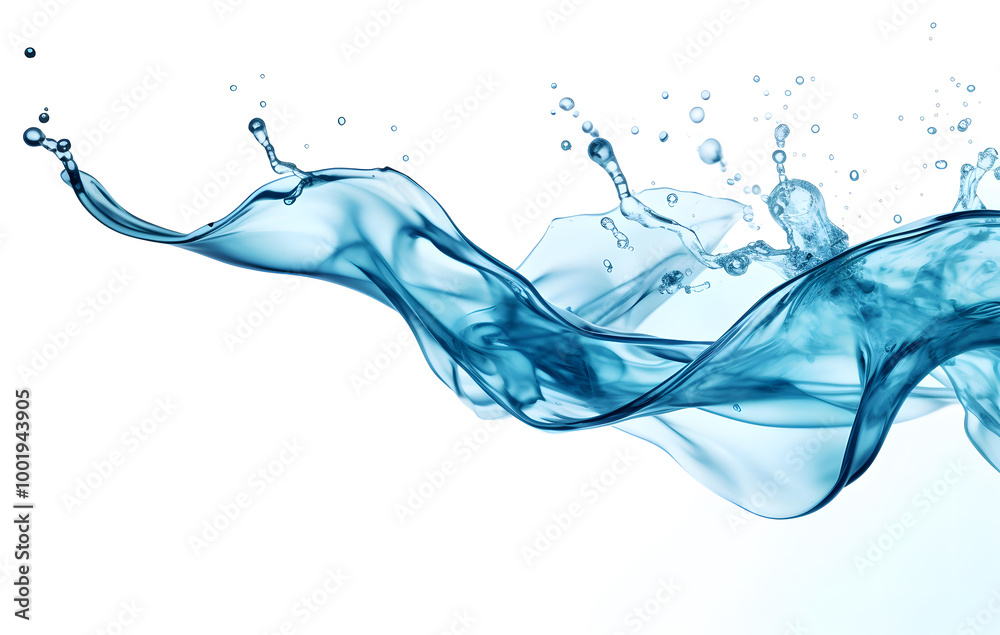 Blue water splash on a clean white background creating an abstract, fresh look with clear droplets and ripples Blue water splash on a clean white background creating an abstract, fresh look with clear droplets and ripples