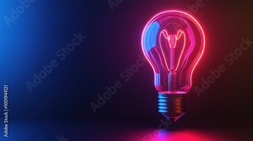 A glowing neon light bulb against a dark background, showcasing vibrant colors.