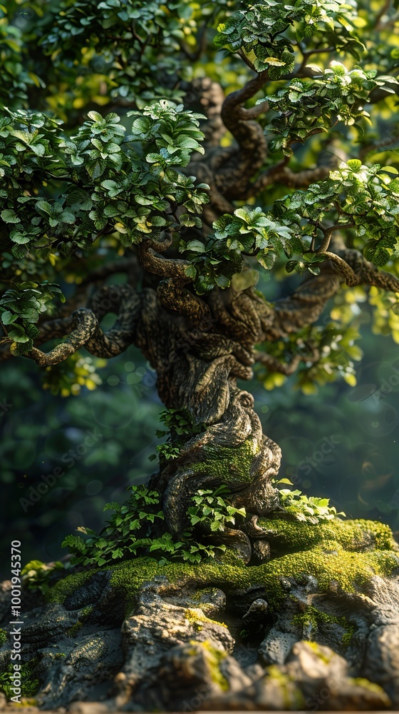 Ancient Tree With Twisted Branches and Lush Green Foliage Ancient Tree With Twisted Branches and Lush Green Foliage