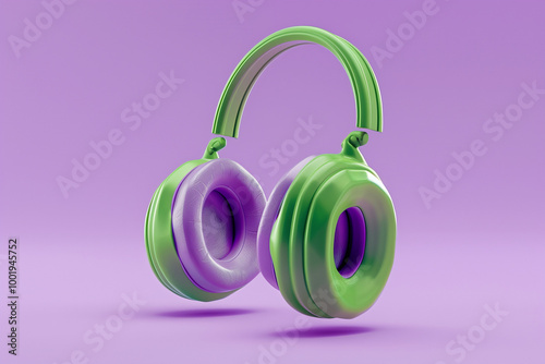 Purple and green eggplant-shaped headphones photo