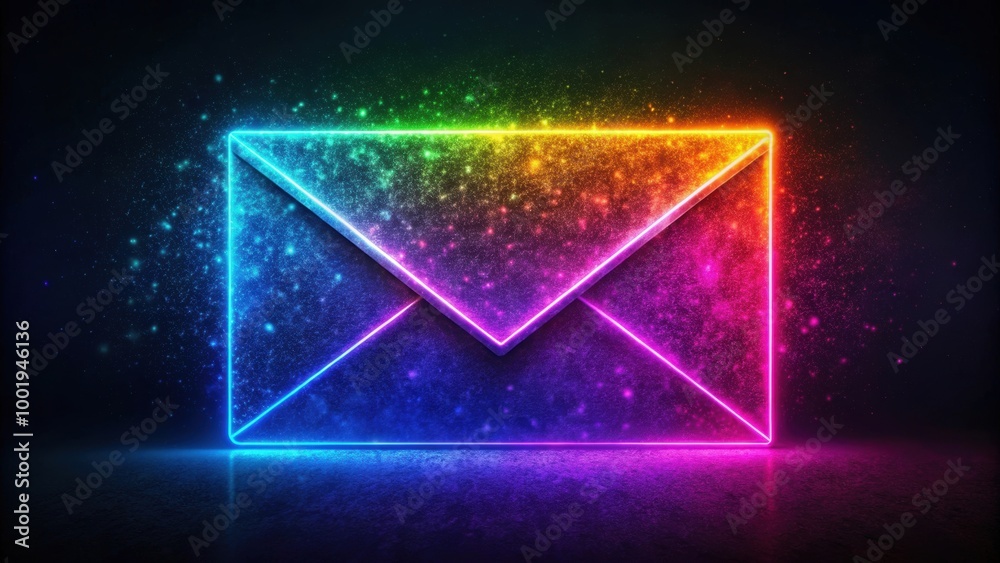 Neon envelope with shimmering colors on a dark background , neon, envelope, shimmering, colors, dark, background, vibrant Neon envelope with shimmering colors on a dark background , neon, envelope, shimmering, colors, dark, background, vibrant