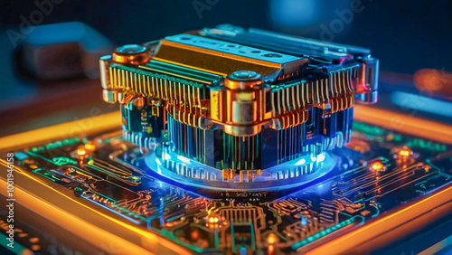 AI-generated Image of electronic circuitry a closeup of interconnected electronic components, such as resistors, transistors, capacitors, inductors, and diodes photo