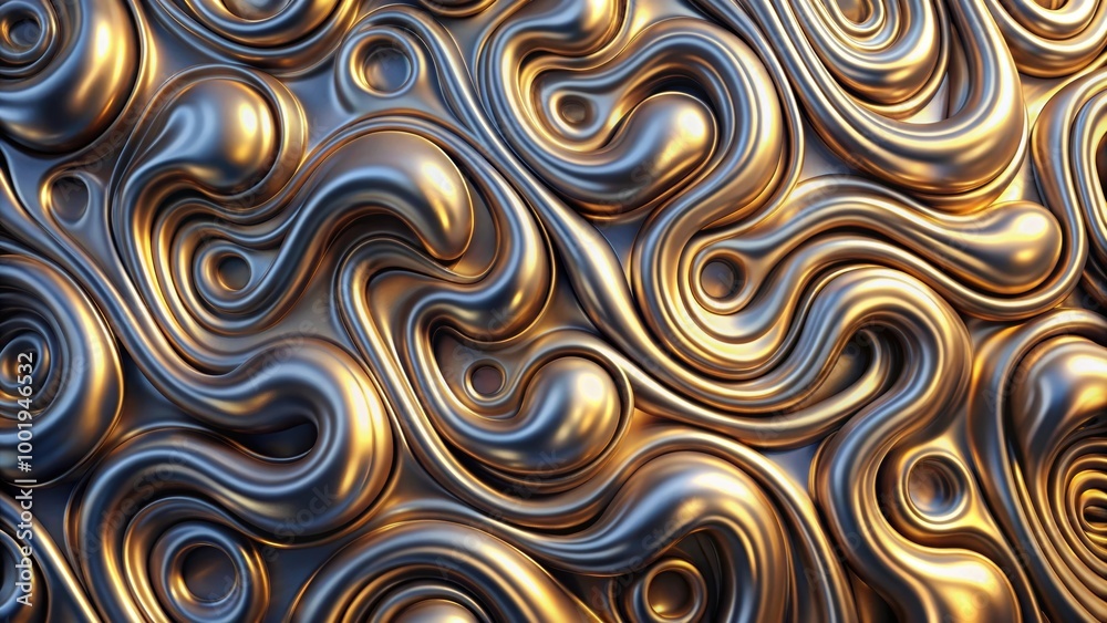 Abstract metallic Y2K pattern with wabbly curly shapes, abstract, golden Abstract metallic Y2K pattern with wabbly curly shapes, abstract, golden