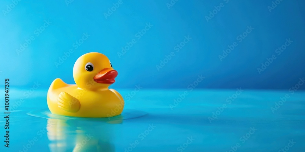Yellow rubber duck floating on a vibrant blue background, rubber duck, bath toy, yellow, blue, background, floating, bright Yellow rubber duck floating on a vibrant blue background, rubber duck, bath toy, yellow, blue, background, floating, bright