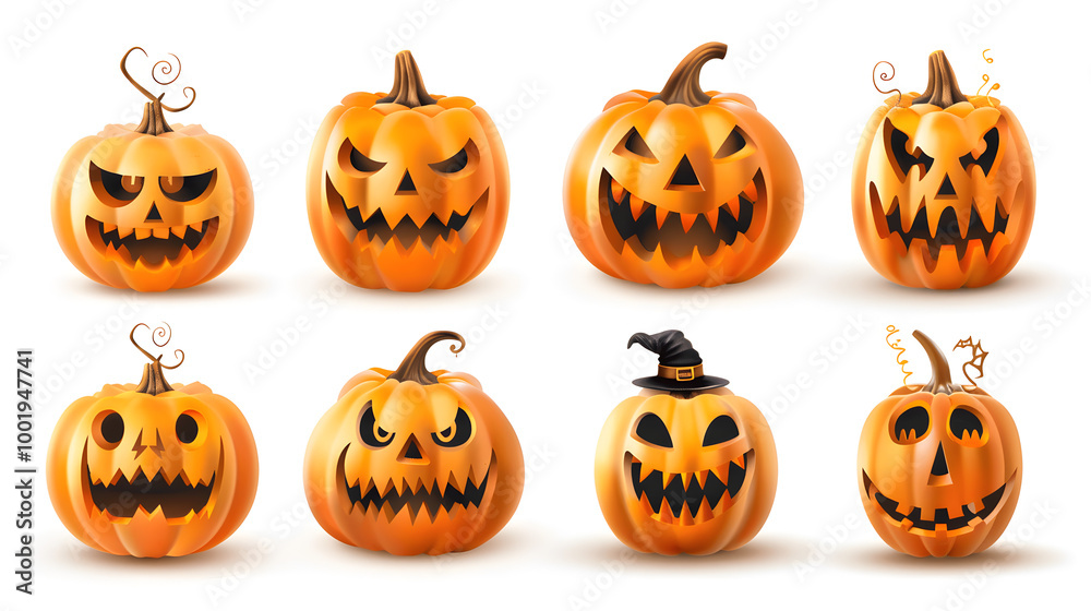 Halloween Pumpkin Set with Spooky Faces and Autumn Vibes Halloween Pumpkin Set with Spooky Faces and Autumn Vibes