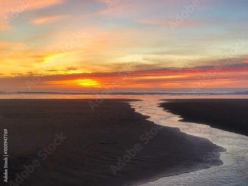 Sunset on the Beach in Bandon Oregon. photo