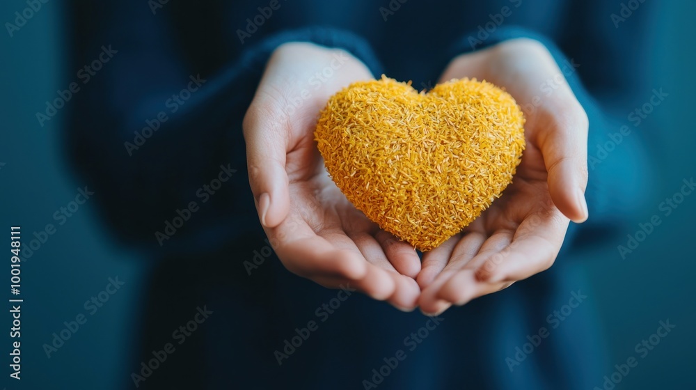A pair of hands gently cradles a yellow heart-shaped object, symbolizing care, love, and warmth against a soft, blurred background. A pair of hands gently cradles a yellow heart-shaped object, symbolizing care, love, and warmth against a soft, blurred background.