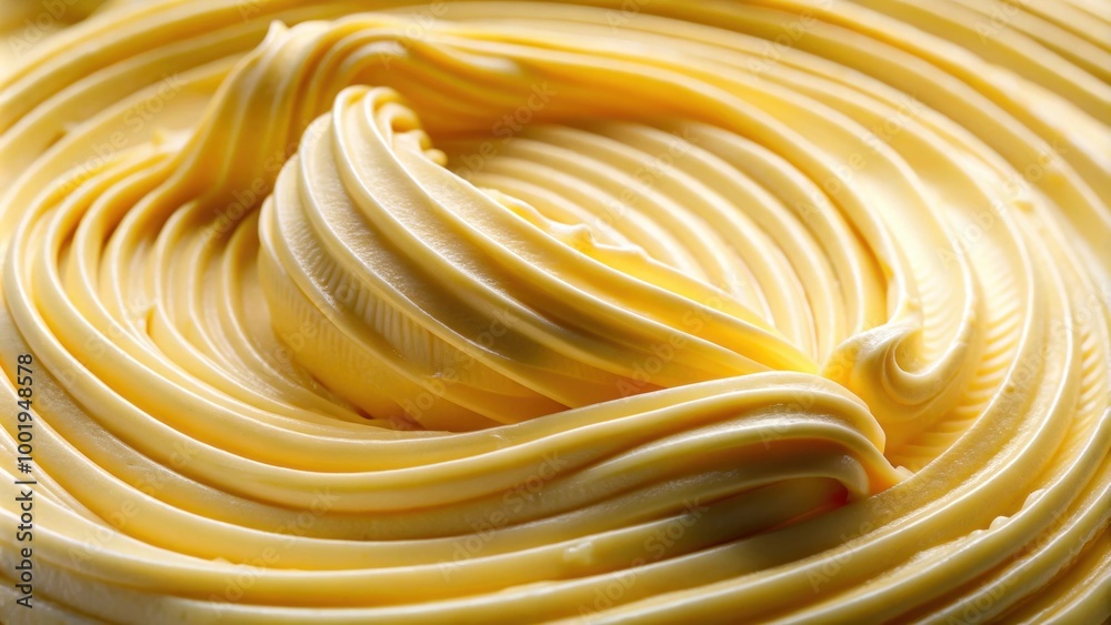Close-up of creamy butter with wave patterns formed during mixing process in kitchen setting, butter, creamy Close-up of creamy butter with wave patterns formed during mixing process in kitchen setting, butter, creamy