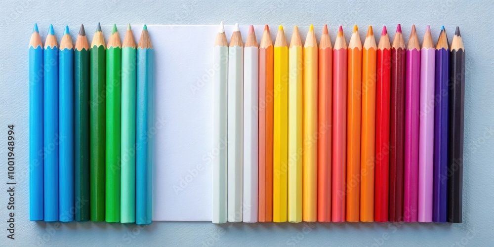 Obraz premium Pastel colored pencils on an empty sheet , pastel, colored pencils, art supplies, artistic, drawing, creativity