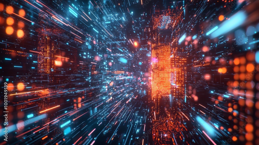 Abstract Digital Network with Red and Blue Light Streaks Abstract Digital Network with Red and Blue Light Streaks