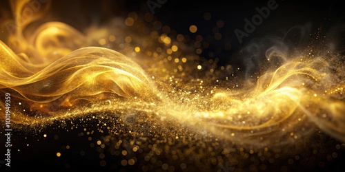 Abstract swirling gold smoke and dust particles floating background, gold, swirl, abstract, background, smoke, dust