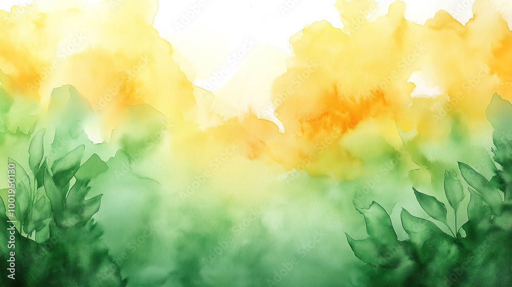 Fototapeta premium Yellow and Green Watercolor Background Perfect for Spring-Themed Designs