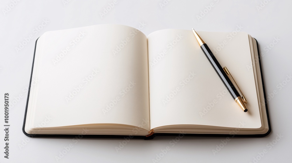 Blank Notebook with Pen on White Background Blank Notebook with Pen on White Background