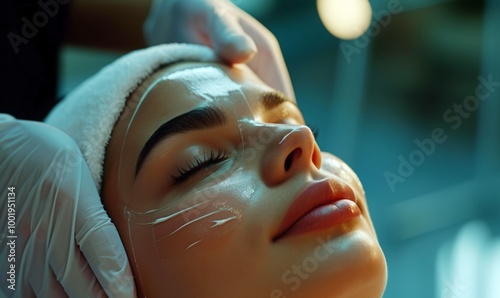 woman undergoes massage procedure at cosmetology clinic. stimulating collagen production and improving skin texture.	