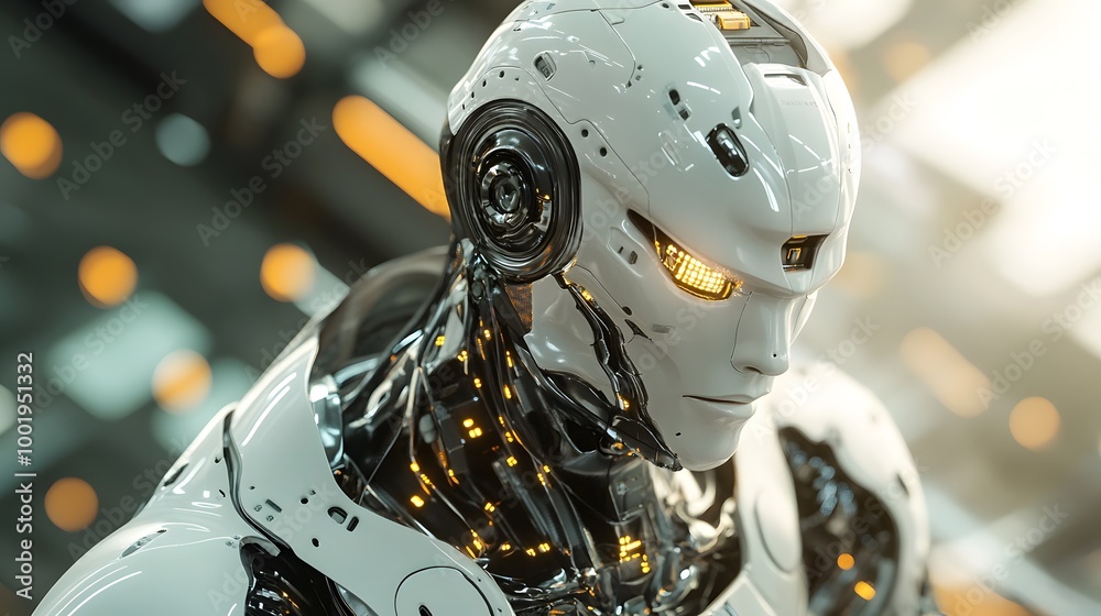 13. Futuristic robot with smooth chrome armor and glowing circuits in a high-tech environment 13. Futuristic robot with smooth chrome armor and glowing circuits in a high-tech environment