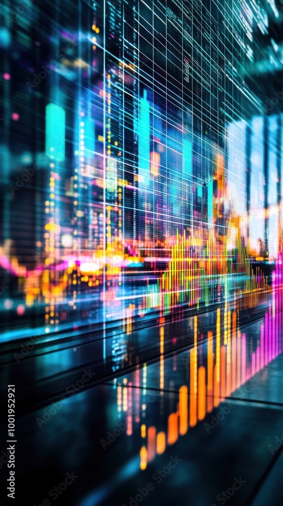 A vibrant digital representation of data analytics and stock market trends. A vibrant digital representation of data analytics and stock market trends.