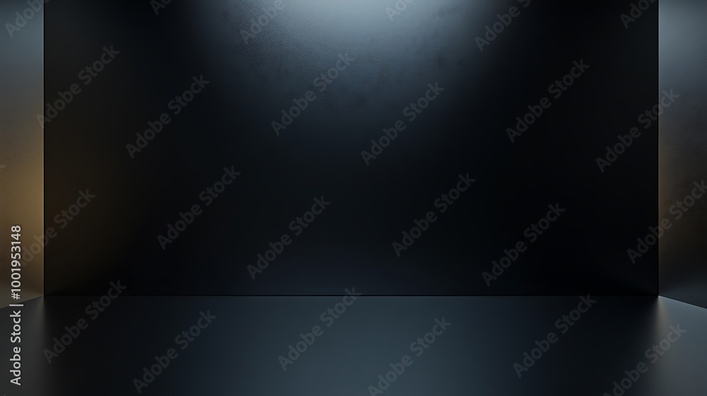 A dark, empty room with a single spotlight illuminating the back wall. A dark, empty room with a single spotlight illuminating the back wall.