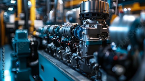 Closeup of a Large Industrial Engine in a Factory Setting