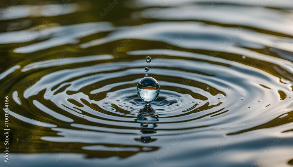 Single Water Drop Droplet Into Lake Single Water Drop Droplet Into Lake