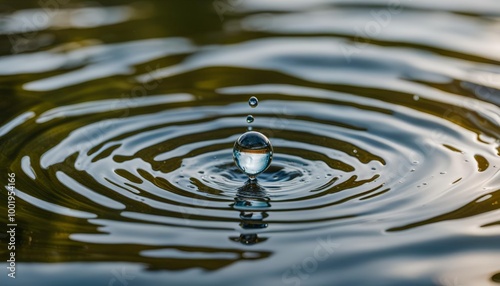 Single Water Drop Droplet Into Lake