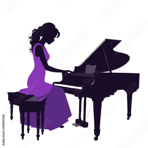 A Woman with piano. PNG and Vector
