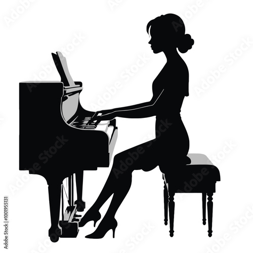 A Woman with piano. PNG and Vector