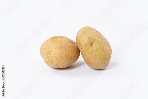 Washed potatoes, organic potato isolated on white background. Young potatoes. Peel potatoes.Harvesting collection. organic, freshly dug potatoes. Vegan. Vegetables.Potato slices.