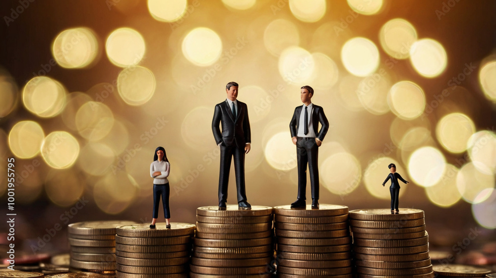 illustrations of financial success, wealth gaps, corporate hierarchies, or investment growth.