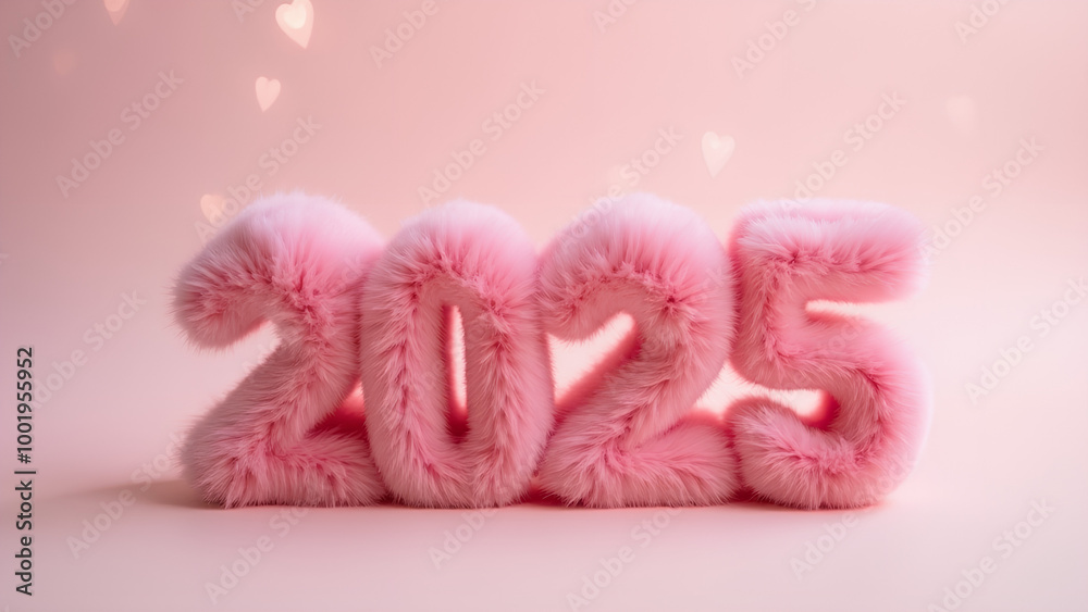 Cute pink number 2025 as fur shape Cute pink number 2025 as fur shape