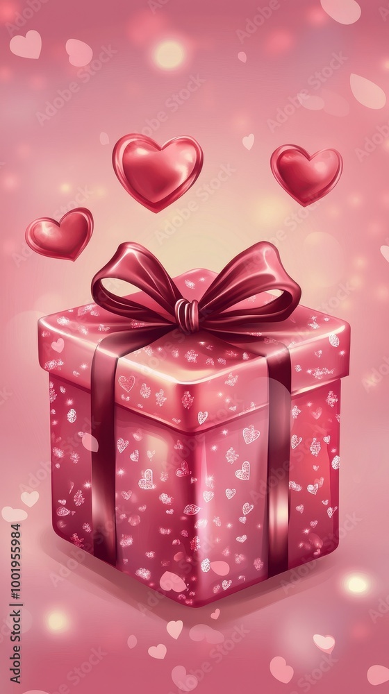A lovely Valentine’s gift box with elegant hearts and a ribbon, symbolizing love A lovely Valentine’s gift box with elegant hearts and a ribbon, symbolizing love