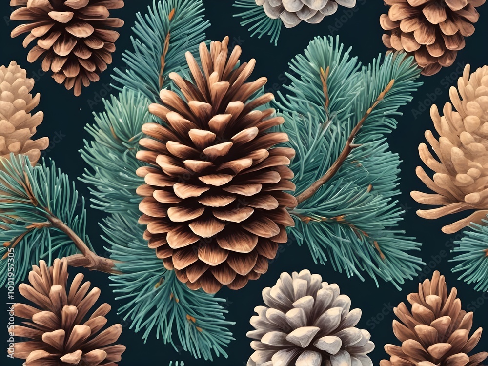Fototapeta premium abstract Detailed stippling pine cone illustration. realistic vintage botanical artwork