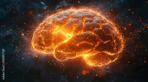 A glowing, abstract representation of a human brain.