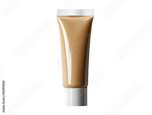 Cosmetic foundation tube with beige cream, isolated on a white background.