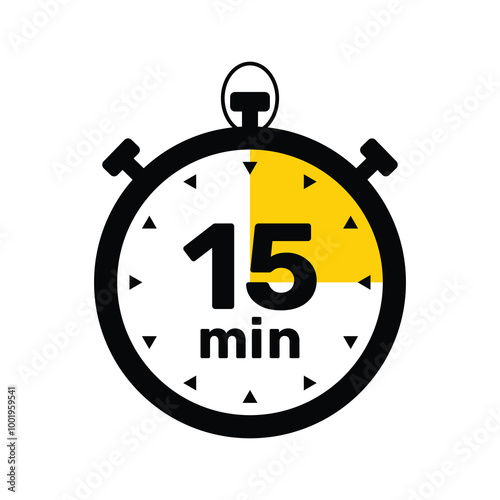 15 Minutes Analog Clock Icon white background .