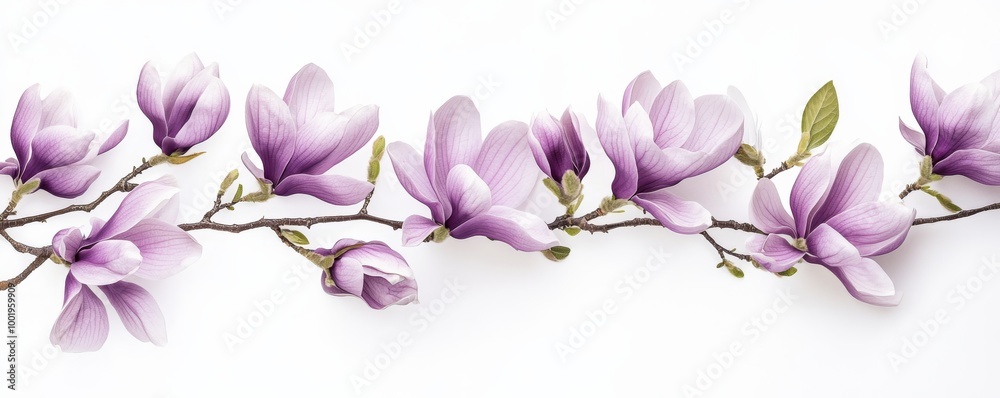 Fototapeta premium Branch of purple magnolia flowers on white