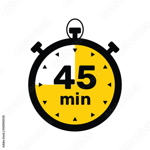 45 Minutes Analog Clock Icon white background .