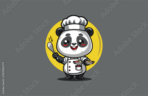 Panda Chef logo style icon design template vector illustration photo
