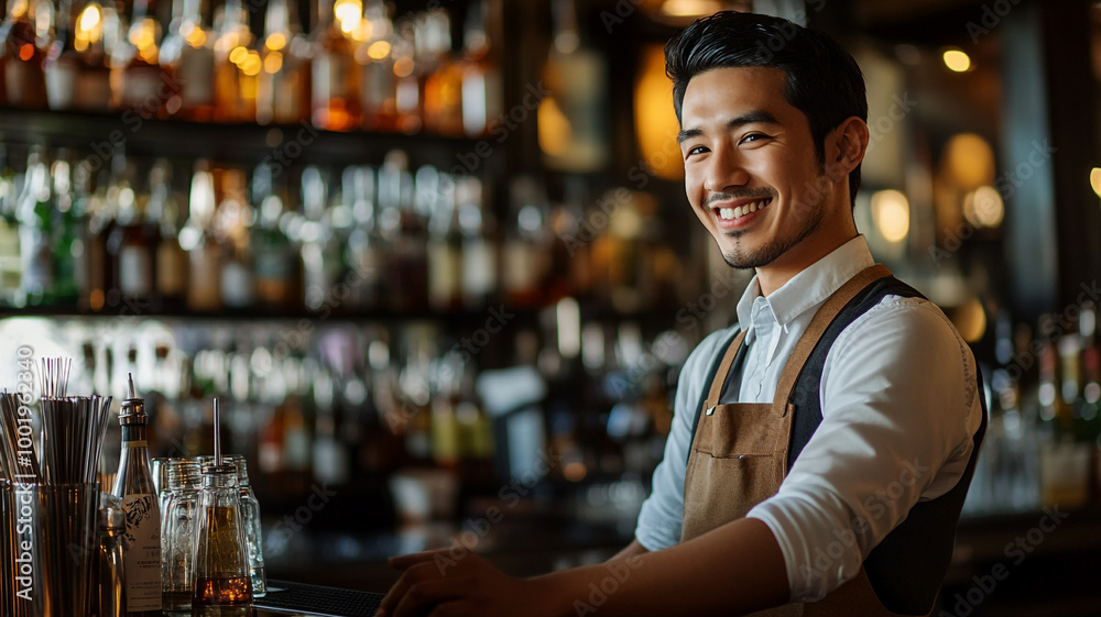 Celebrating National Bartender Day with a smiling bartender in a lively bar atmosphere Celebrating National Bartender Day with a smiling bartender in a lively bar atmosphere