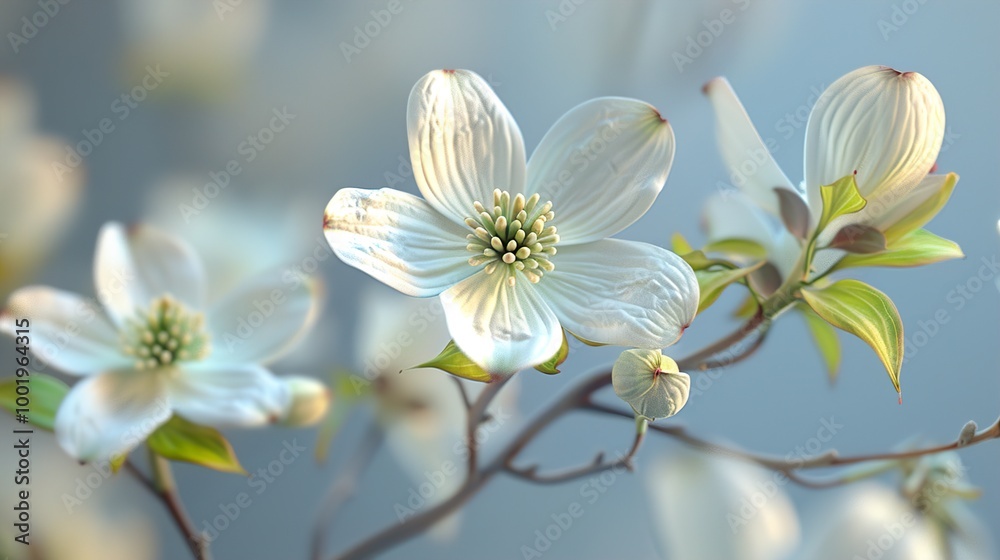Delicate White Dogwood Blossoms in Spring