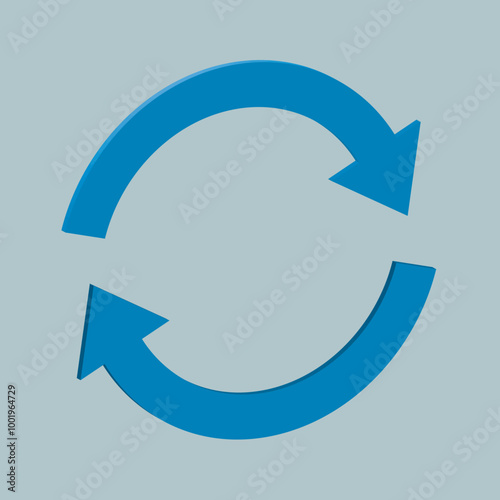 Two arrows icon, update symbol. 3d blue glass update, refresh icon, 3d rendering.